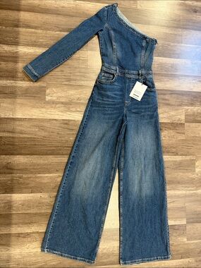 Pull&Bear One-Shoulder Wide-Leg Denim Jumpsuit - Blue
